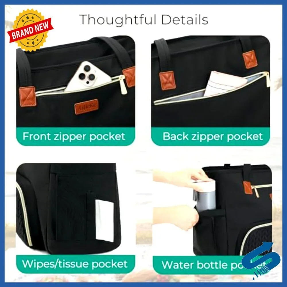 Large Capacity Laptop Tote Bag with Insulated Lunch Compartment Work Commute